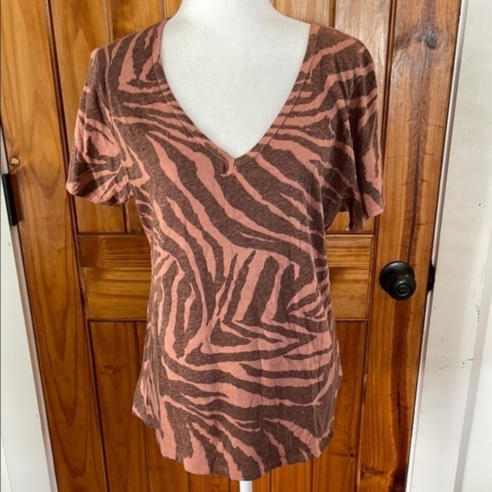 Michael Stars Skyler V Neck Tee Shirt One Size Zebra Terracotta Charcoal NWT